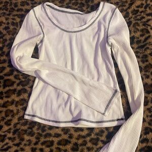 White Ribbed Long Sleeve Top